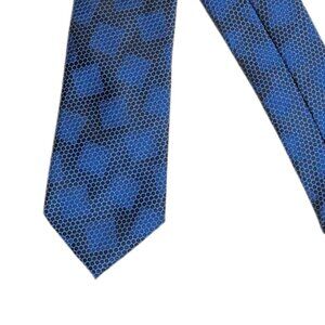 Van Heusen Geometric Tie Men’s 60” Blue Black Preppy Hexagon Honeycomb Classic